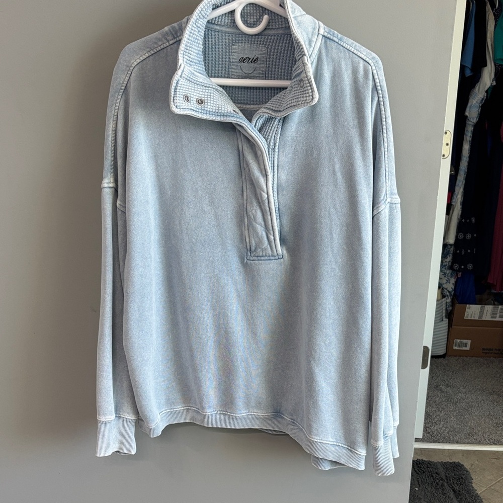 Aerie Oh Snap Oversized Women's Light Blue Pullover Sweatshirt